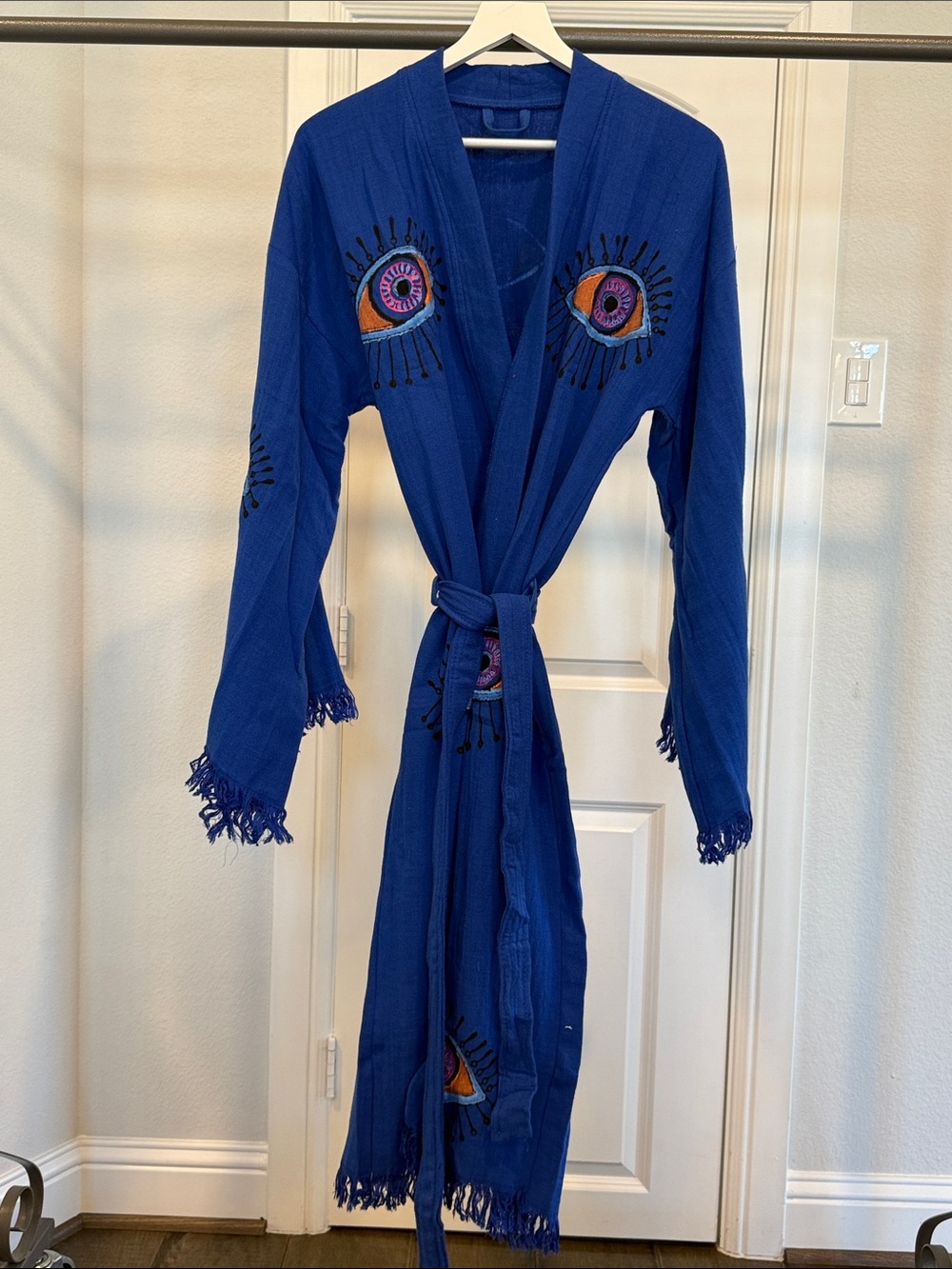 NWOT Eye Blue Swim Coverup Robe /bath robe with Fringe free size